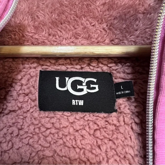 UGG Women’s Marlene Sherpa Full Zip Jacket Pink/Mauve L - Picture 3 of 5